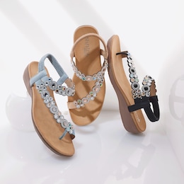 Sanjuan Faux Leather Toe Thong with Rhinestones and 1.5" Wedge Heel, , large