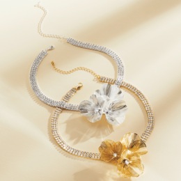 3-D Floral Crystal Necklace, , large