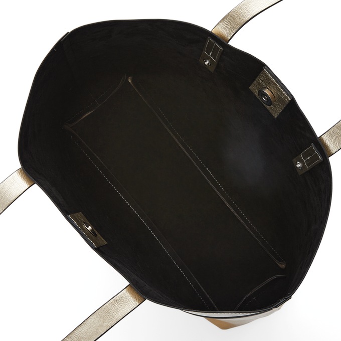 Metallic Faux-Leather Tote with Diagonal Colorblocking and Removable Snap-On Zip Pouch for Women, , large