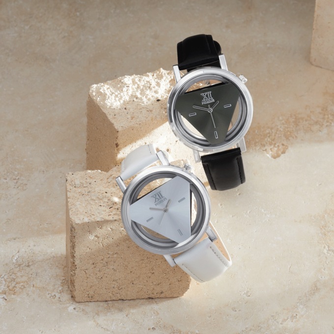 Triangle Face Watch with Leather Band, , large