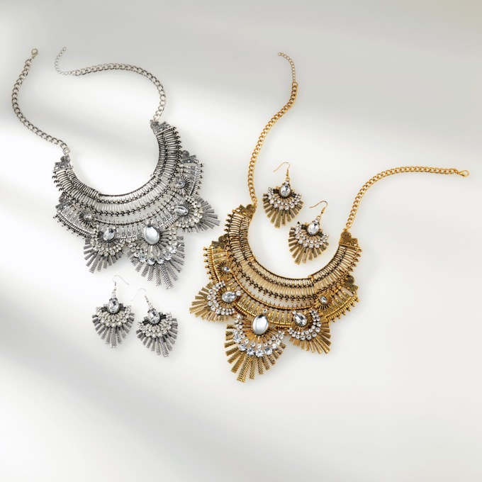 Crystal Vintage-Style Necklace & Earring Set, , large
