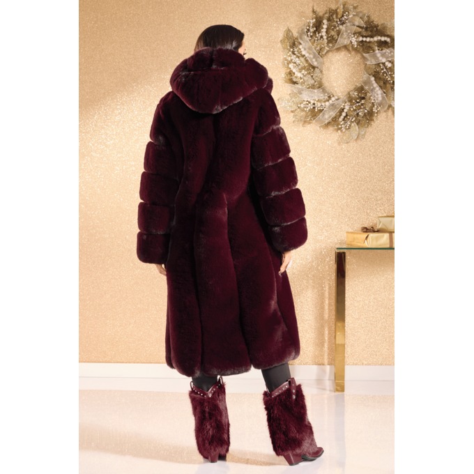 Azalea Wang Vionna Long, Luxe Faux Fur Coat for Women, Merlot, large