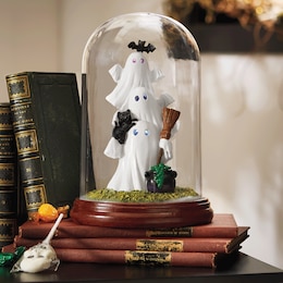 LED Lit Stacked Ghosts in Glass Cloche Halloween D&eacute;cor, , large