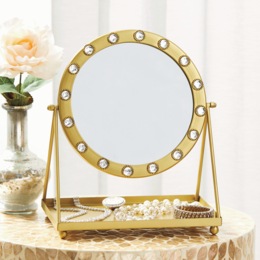 Beaded Circle Mirror with Tray, , large