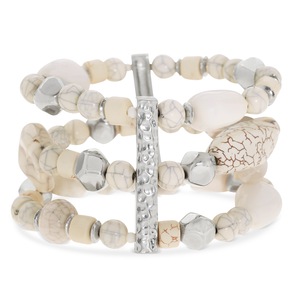 Faux-Stone and Beaded Stretch Bracelet, , large