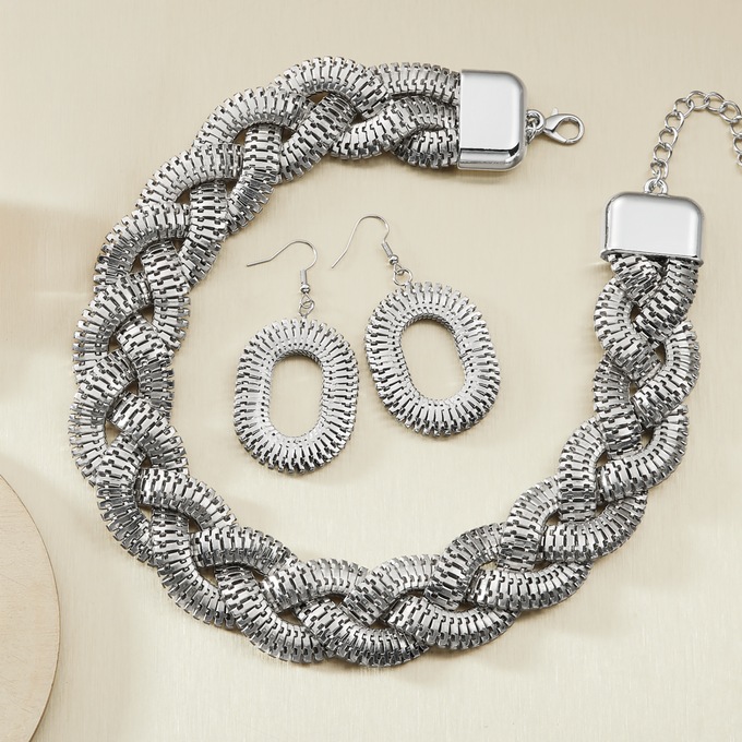 Braided Chain Necklace & Earring Set, , large