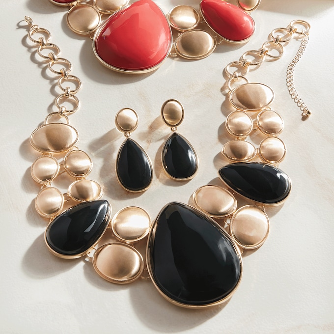 Faux-Stone Teardrop Necklace and Earring Set, , large