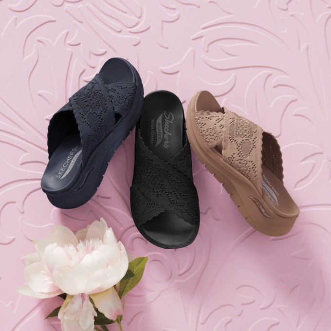 Skechers Arch Fit Slide with Feminine Crisscross Straps , , large