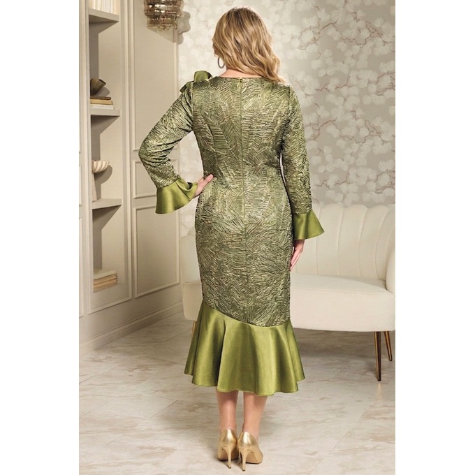 Allyshia Metallic Jacquard Midi Sheath Dress with removable Flower Brooch, , large
