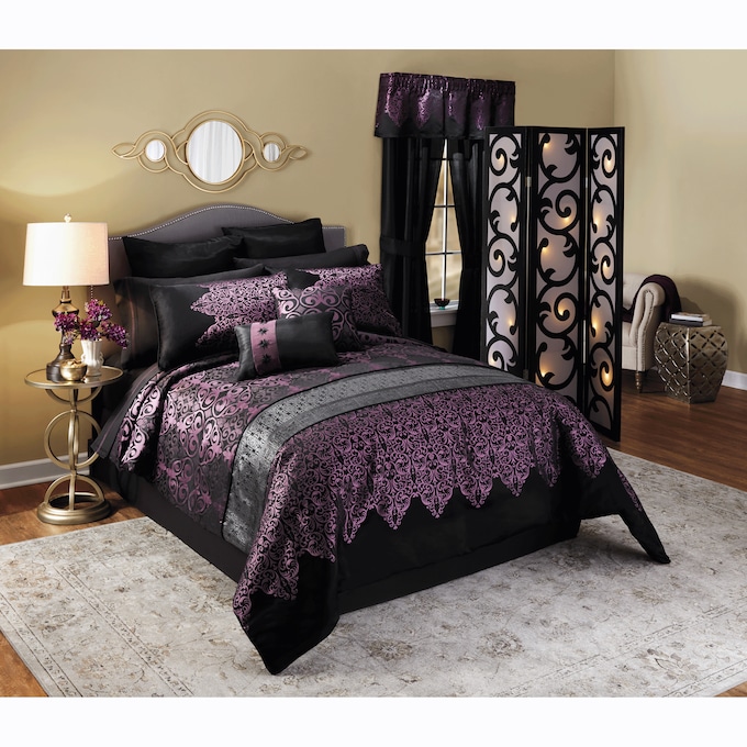 Kismet 10-Piece Luxury Woven Jacquard Comforter and Sheet Set, Purple, large