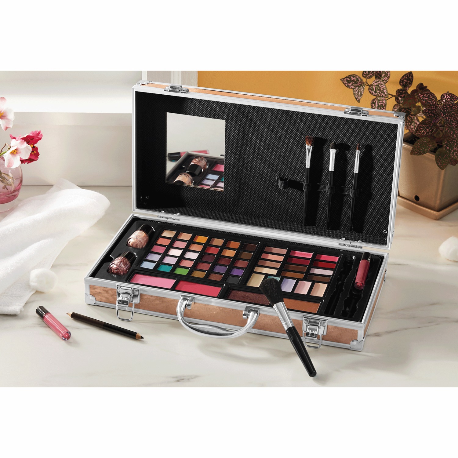 Luxe All-in-One Makeup Train Case with Over 50 Pieces | Midnight