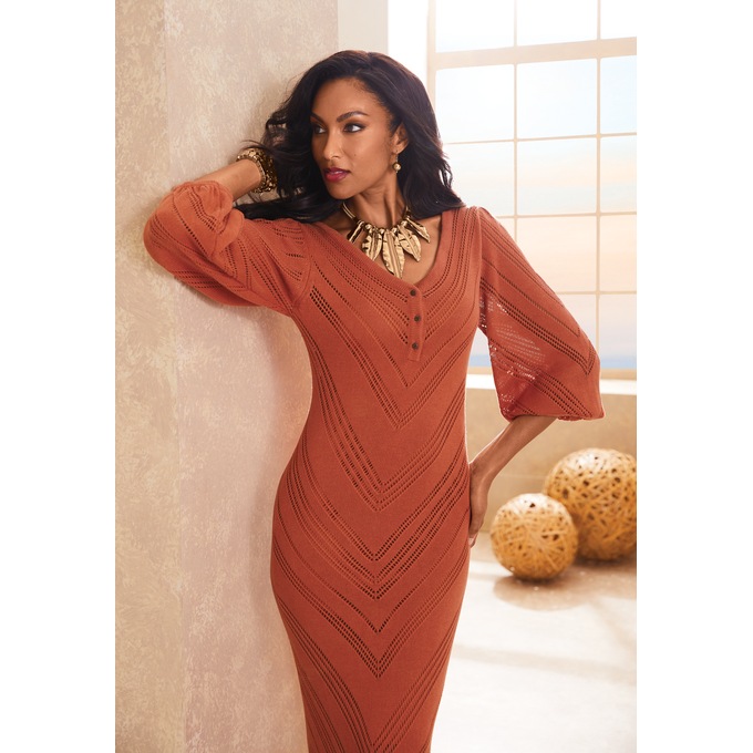 Puff Sleeve Pointelle Maxi Dress, , large