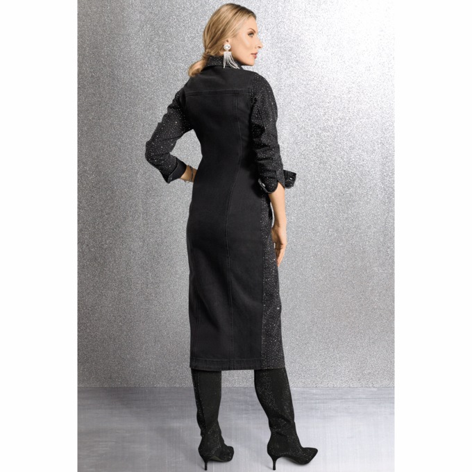 Verline Button-Down Stretch-Denim Dress with Rhinestone Accents, , large
