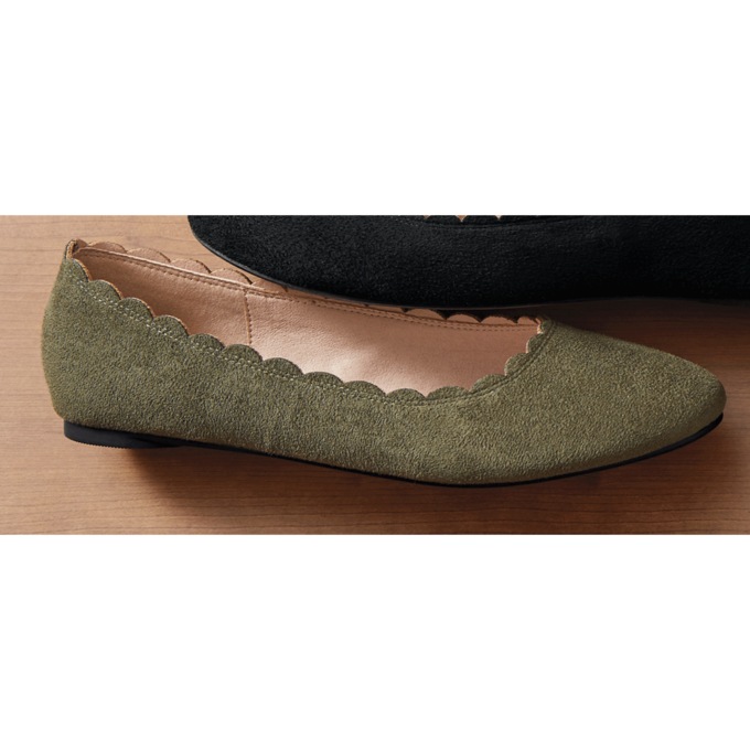 Scalloped Faux-Suede Flat for Women, Olive, large