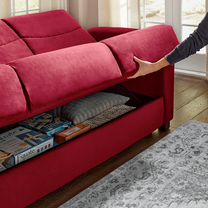 Super Plush Convertible Sofa Bed with Storage, Red, large