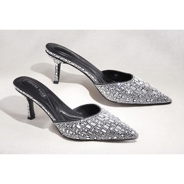 Azalea Wang Camellian Rhinestone Mule with Memory Foam and 2.75&quot; Heel for Women, , large