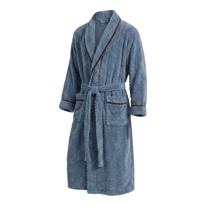 Men&rsquo;s Plush Textured Fleece Robe with Shawl Collar and Belt, , large