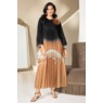 Farida Long Pleated Caftan in Ombre Print with Rosette Pin, , large