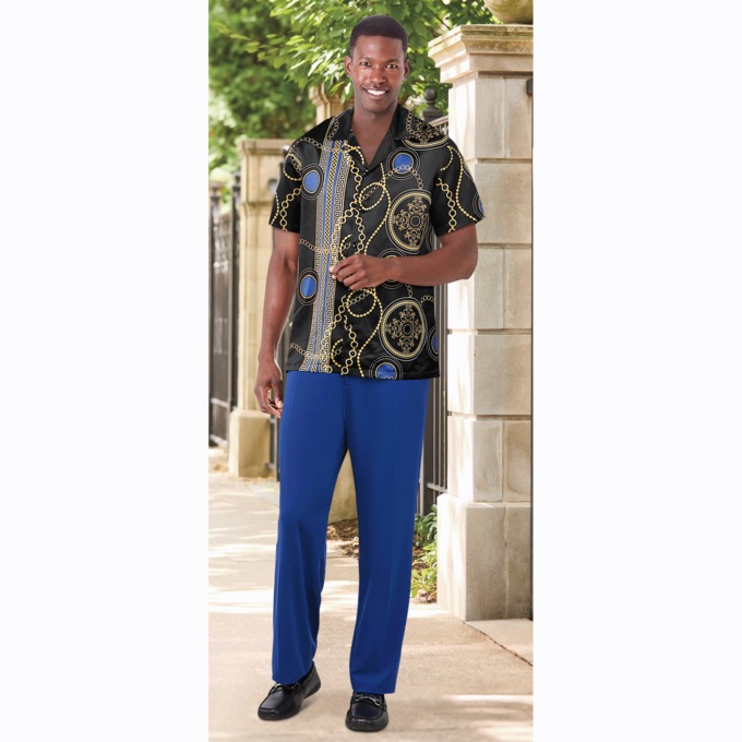 Jeff Printed Camp Shirt and Men&#39;s Basic Dress Pant, , large