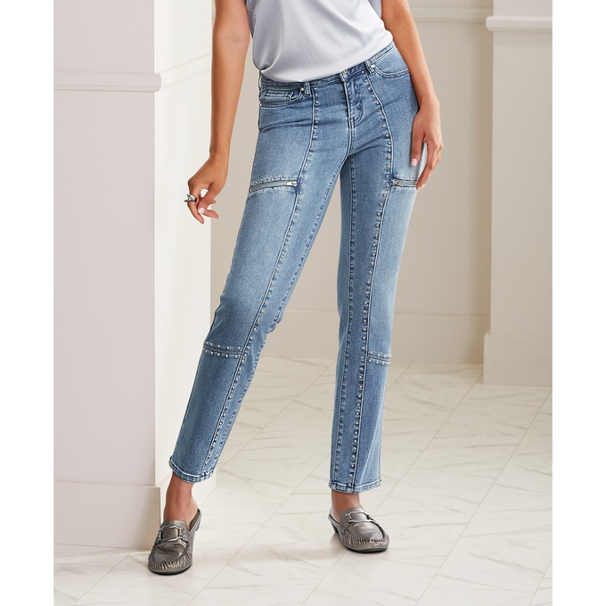 Lindsey Stud Slim-Leg Jean | Midnight Velvet