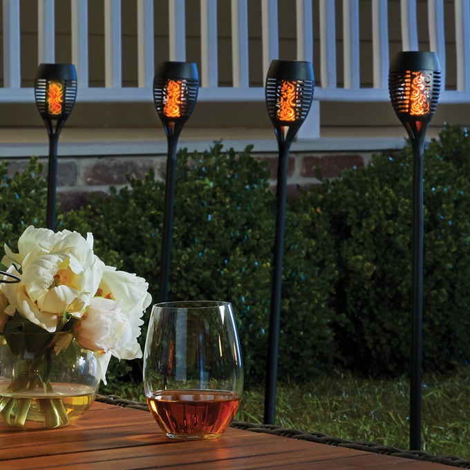 Set of 4 Solar Flame Stake, , large