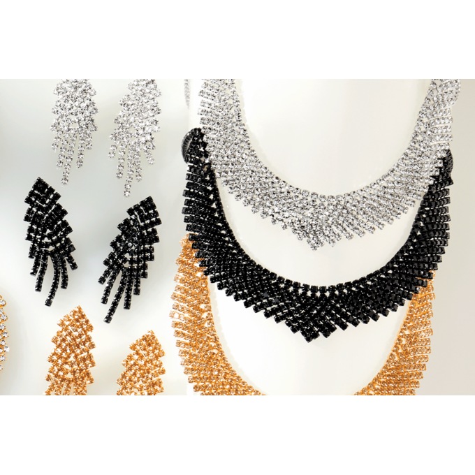 Crystal Necklace & Earring Set, Black Black, large