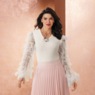 Zia V-Neck Top with Sheer Ruffle Sleeves, , large