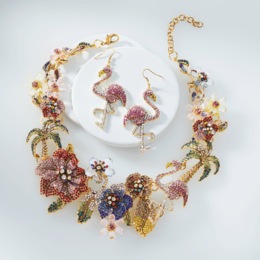 Crystal Flamingo Necklace and Earrings, , large