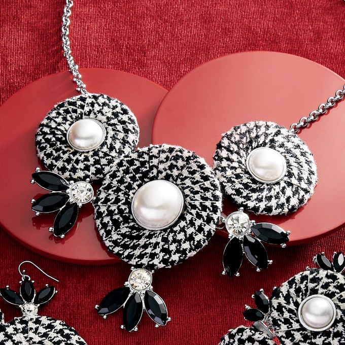 Houndstooth Fabric Necklace, , large