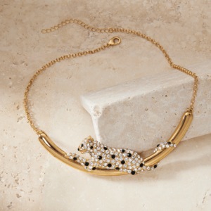 Crystal Leopard Necklace, Goldtone, large