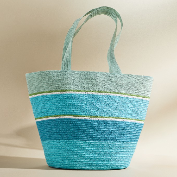 Multi Color Straw Tote, Blue Multi, large