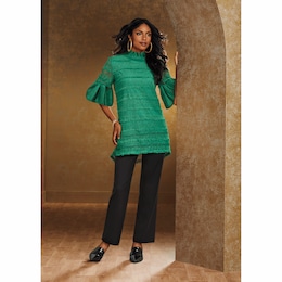 Ada Woven Lace Tunic with Ruffled Collar and High-Low Fringe Hem, , large