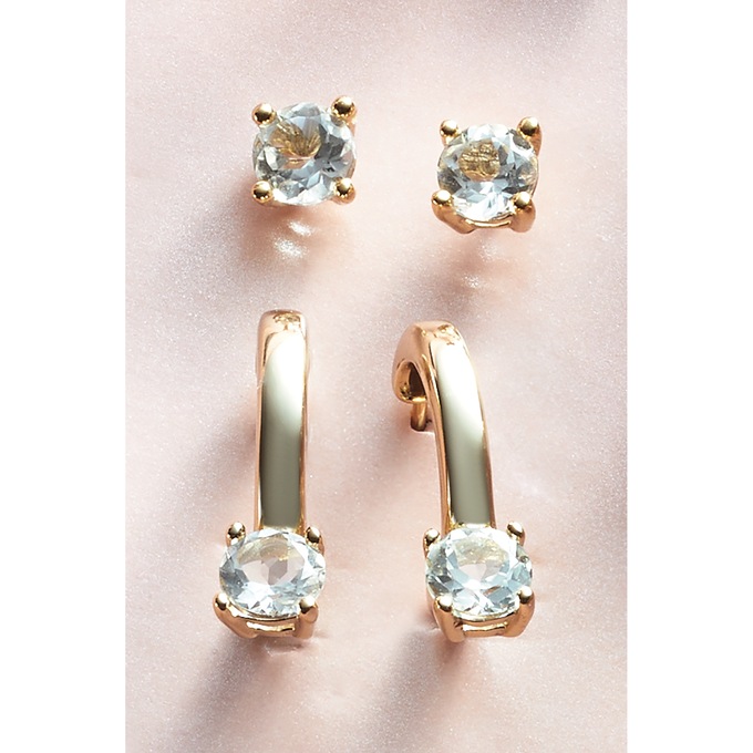 Gemstone 2-Pair Post/Hoop Set, White Topaz, large