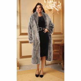 Long Faux-Fur Fox Coat, , large