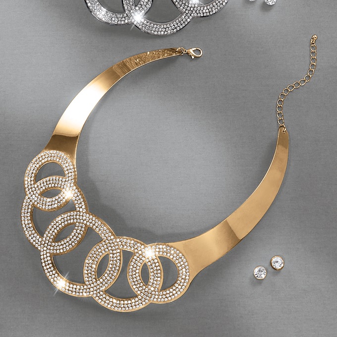 Circle Crystal Necklace and Earring Set, , large