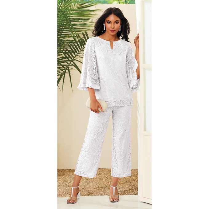 Lace Ruffle-Trim Pant Set, , large