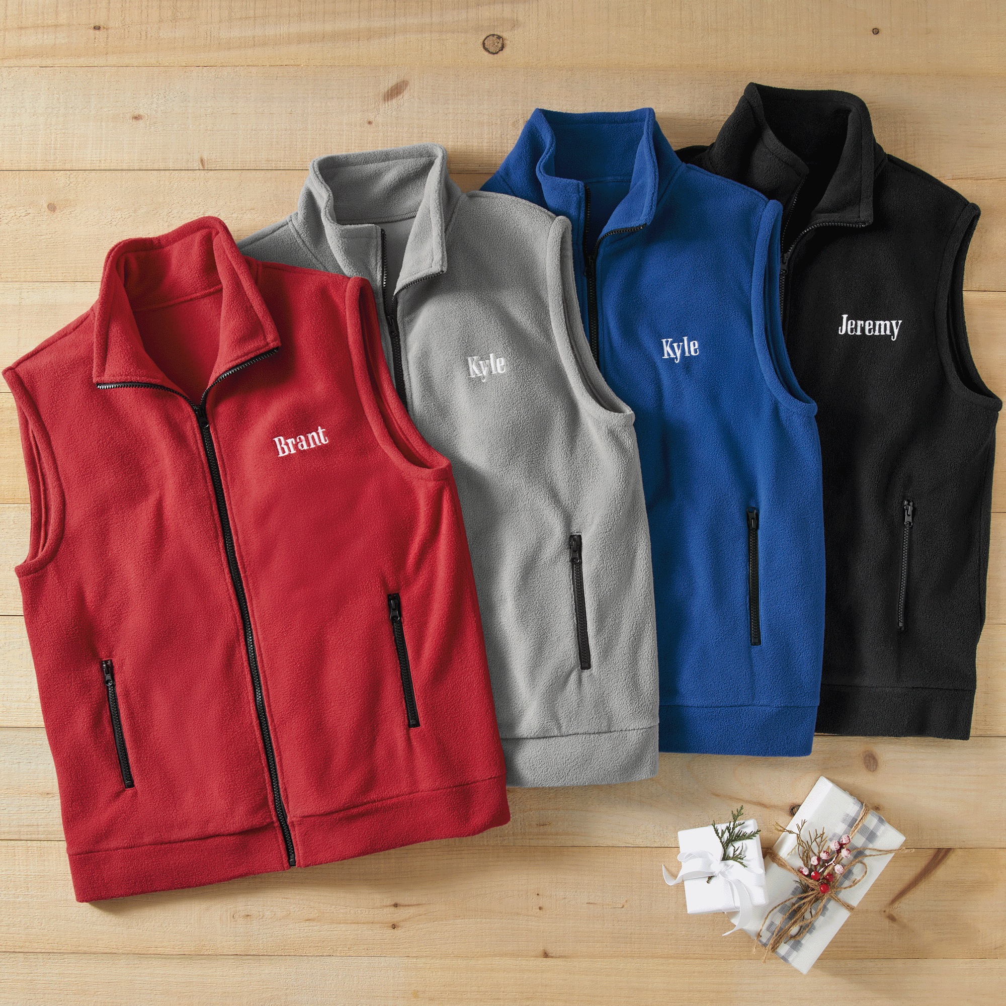 Personalized Men's Fleece Vest with Front Zipper and Embroidered Name, , large