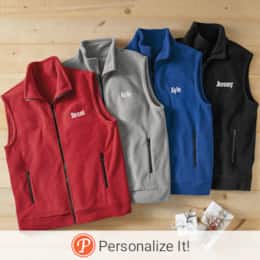 Personalized Men's Fleece Vest with Front Zipper and Embroidered Name, , large