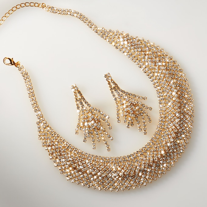 Crystal Layered Necklace & Earring Set, , large