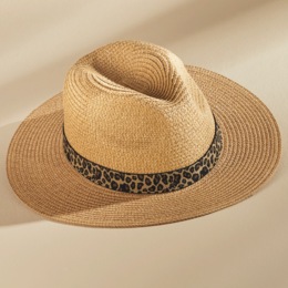 Leopard Band Straw Fedora, , large