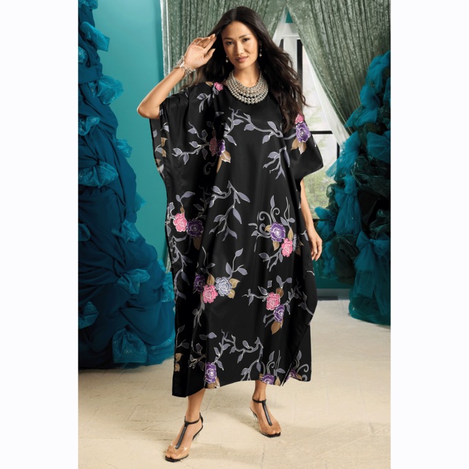 Arpel Long Silky Caftan with Boat Neckline for Women, , large