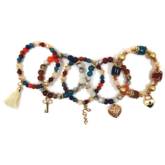 5-Piece Stretch Charm Bracelets, , large