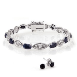 Genuine Sapphire &amp; Diamond Accent Tennis Bracelet plus Sapphire Earrings, , large