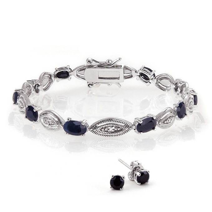 Genuine Sapphire & Diamond Accent Tennis Bracelet plus Sapphire Earrings, , large