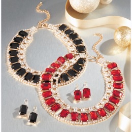 Crystal Emerald-Cut Necklace and Earring Set, , large