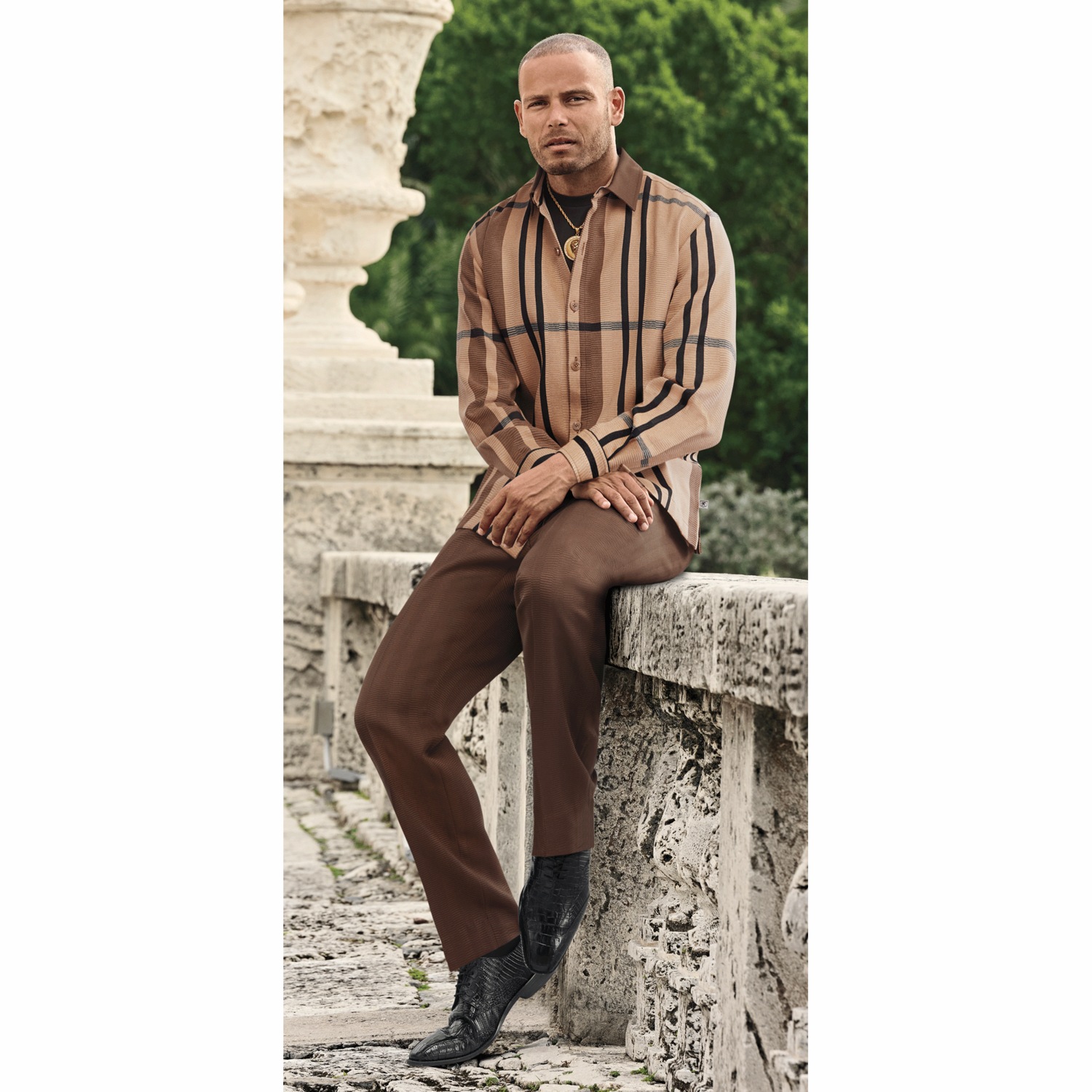 stacy adams long sleeve dress shirt Stacy Adams Fig Baroque Scroll Long Sleeve Shirt