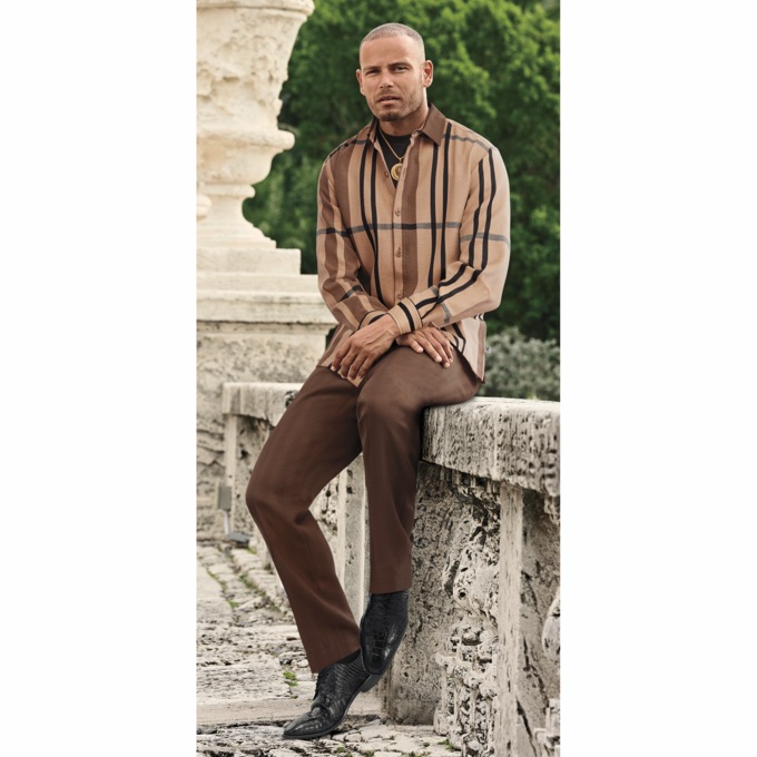 Stacy Adams Long-Sleeve Plaid Shirt Pant Set, , large