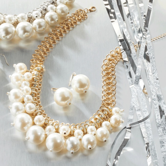 Faux-Pearl Link/Drop Necklace & Earring Set, , large