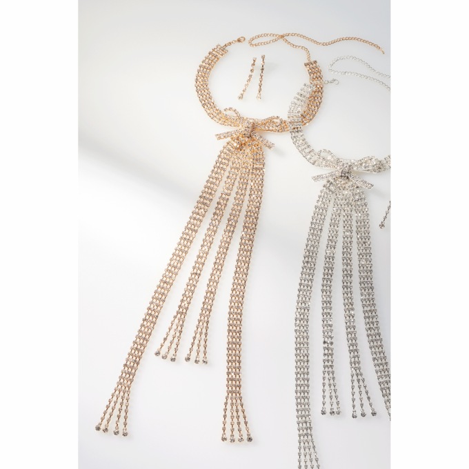 Crystal Bow Necklace & Earring Set, , large