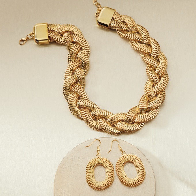Braided Chain Necklace & Earring Set, , large